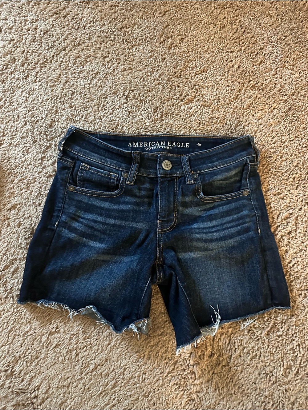 American Eagle Dark Wash Denim Midi Cutoff Shorts
